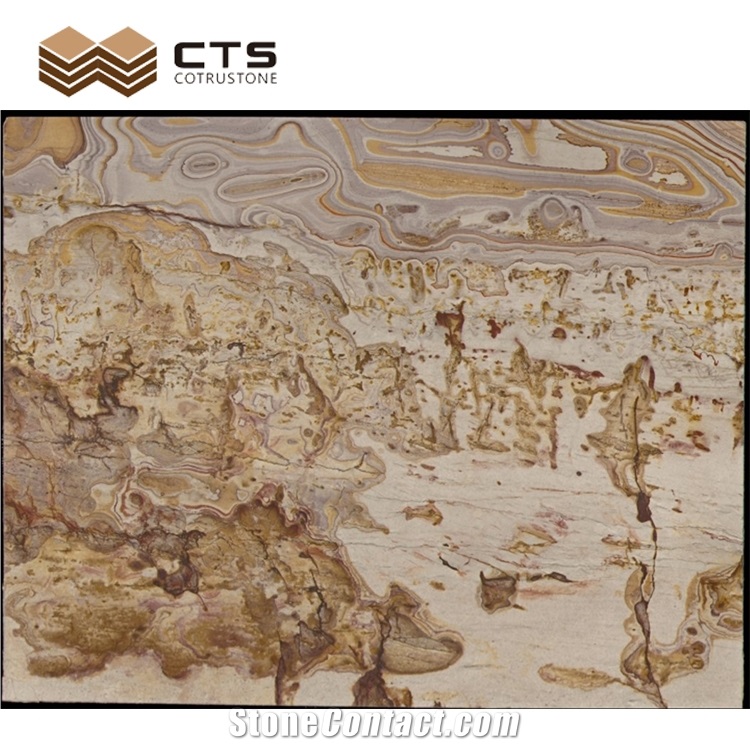 Picasso Gold Quartzite Luxury Slab Chinese Painting Look