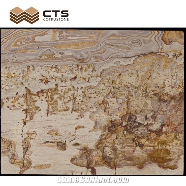 Picasso Gold Quartzite Luxury Slab Chinese Painting Look