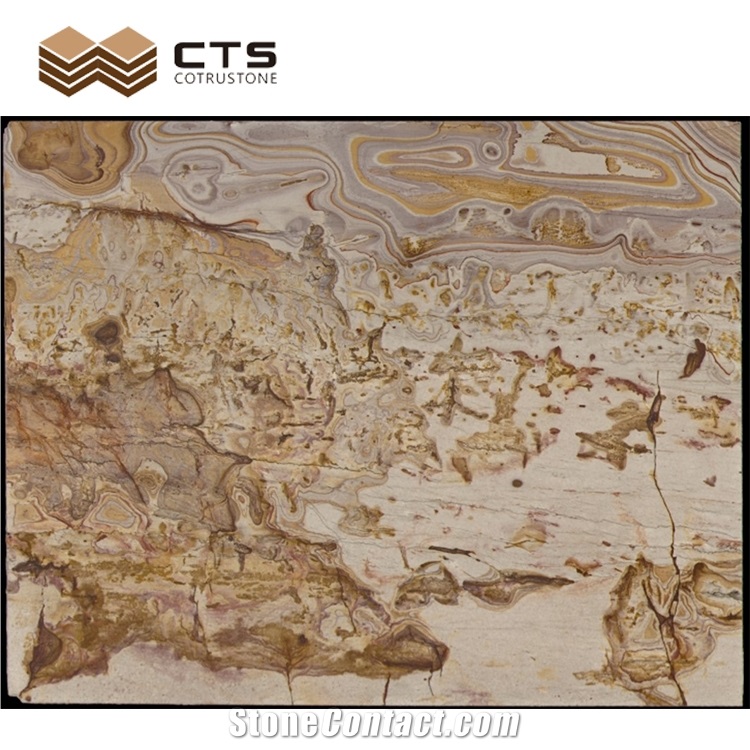 Picasso Gold Quartzite Luxury Slab Chinese Painting Look