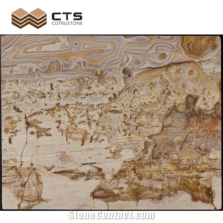 Picasso Gold Quartzite Luxury Slab Chinese Painting Look