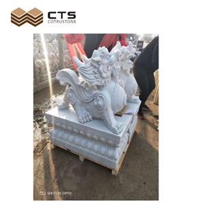 Traditional Animal Lion Sculptured Marble Guardian Statue