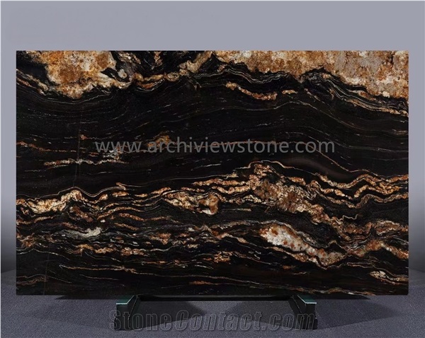 Exotic Brazil Black Tauros, Magma Gold Granite Slabs