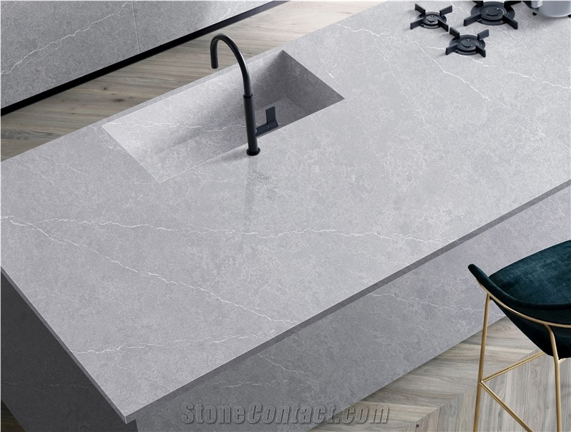 Angle Ash Grey Quartz Stone Worktop Kitchen Countertop