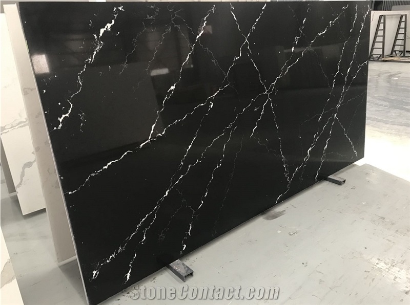 Artificial Black Artwork Quartz Stone Slabs And Tiles