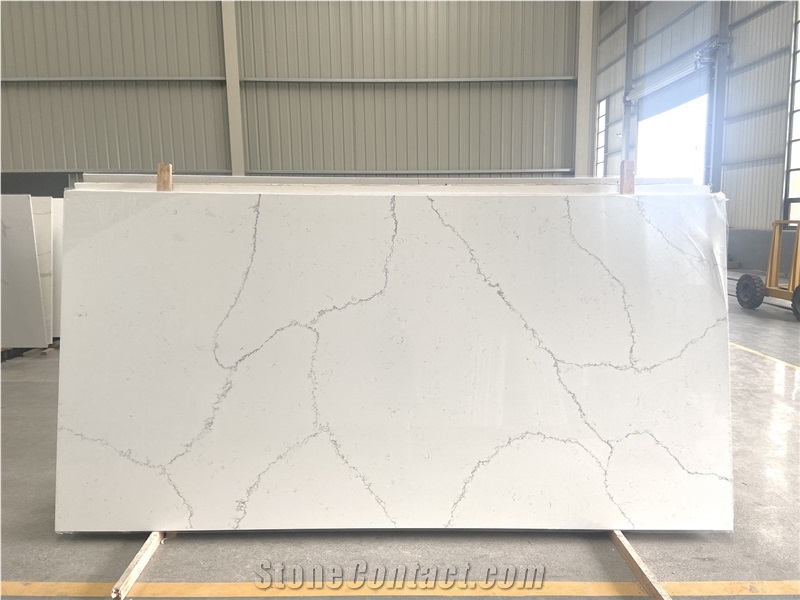 Artificial Stone Jazz White Quartz With Dense Fine Lines