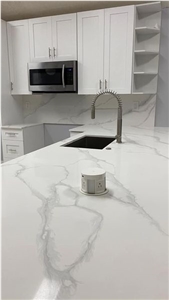 Artificial White Marble Quartz Kitchen Countertops