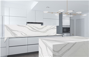 Calacatta White Quartz Countertop For Kitchen, Bar Top