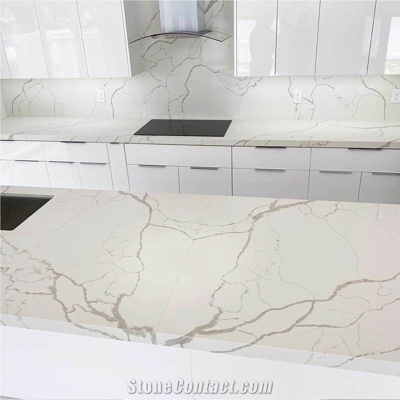 Dapper Snowy White Artificial Quartz For Countertops