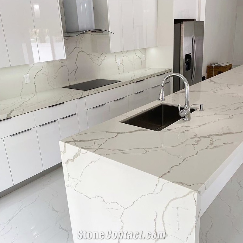 Dapper Snowy White Artificial Quartz For Countertops