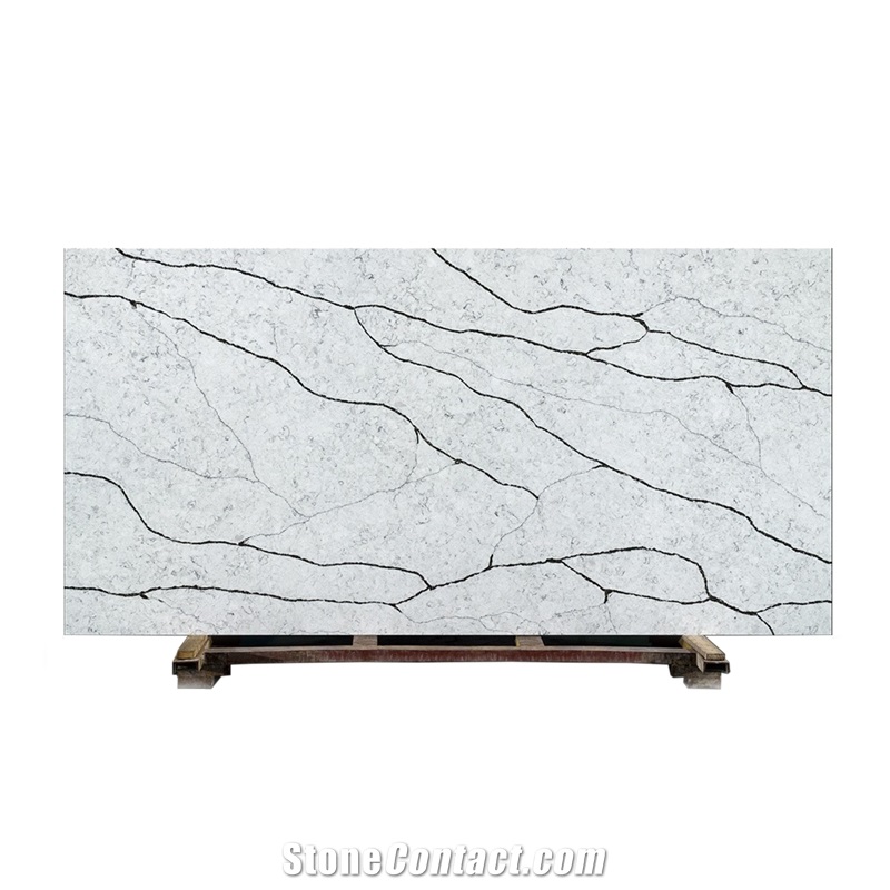 Factory Price Iavory Brown Quartz Slab With Black Veins