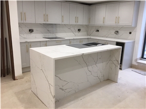 Laza White Artificial Slab Stone Grey Veins For Bathroom