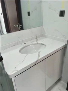 Laza White Artificial Slab Stone Grey Veins For Bathroom