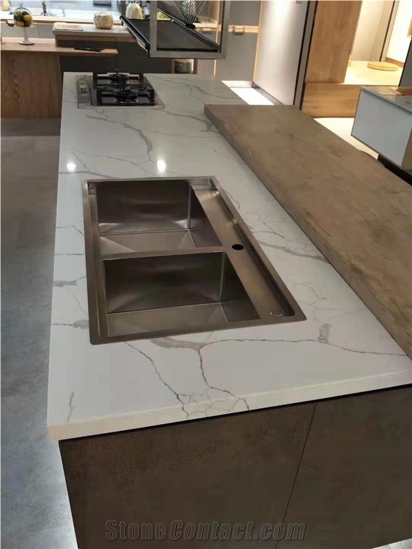 Laza White Artificial Slab Stone Grey Veins For Bathroom