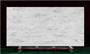 Polished Quartz Slab Beige White Vein Artificial Stone