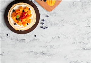 Polished Quartz Slab Beige White Vein Artificial Stone