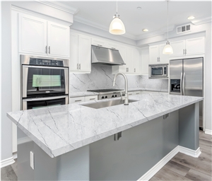 White Quartz Stone Countertop For Kitchen