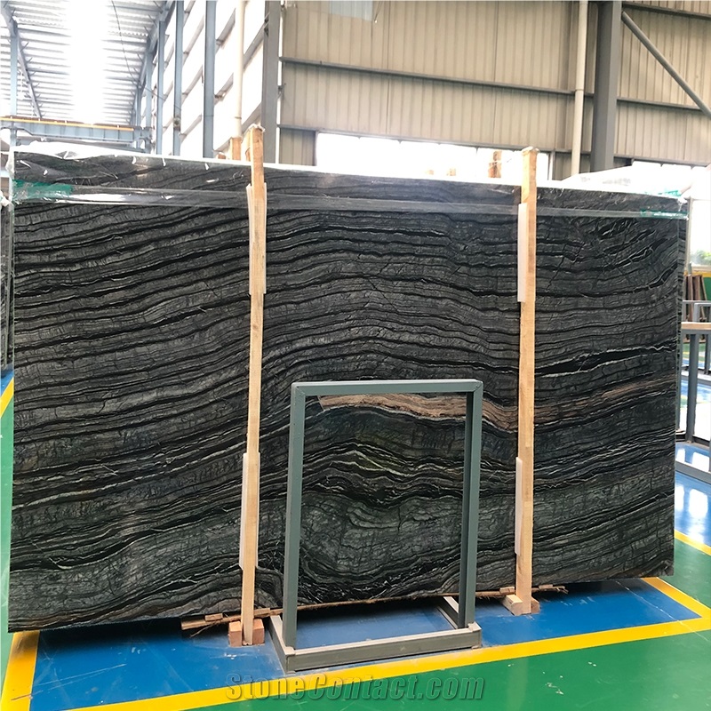 Ornamental Natural Stone Polished Zebra Black Marble Slab