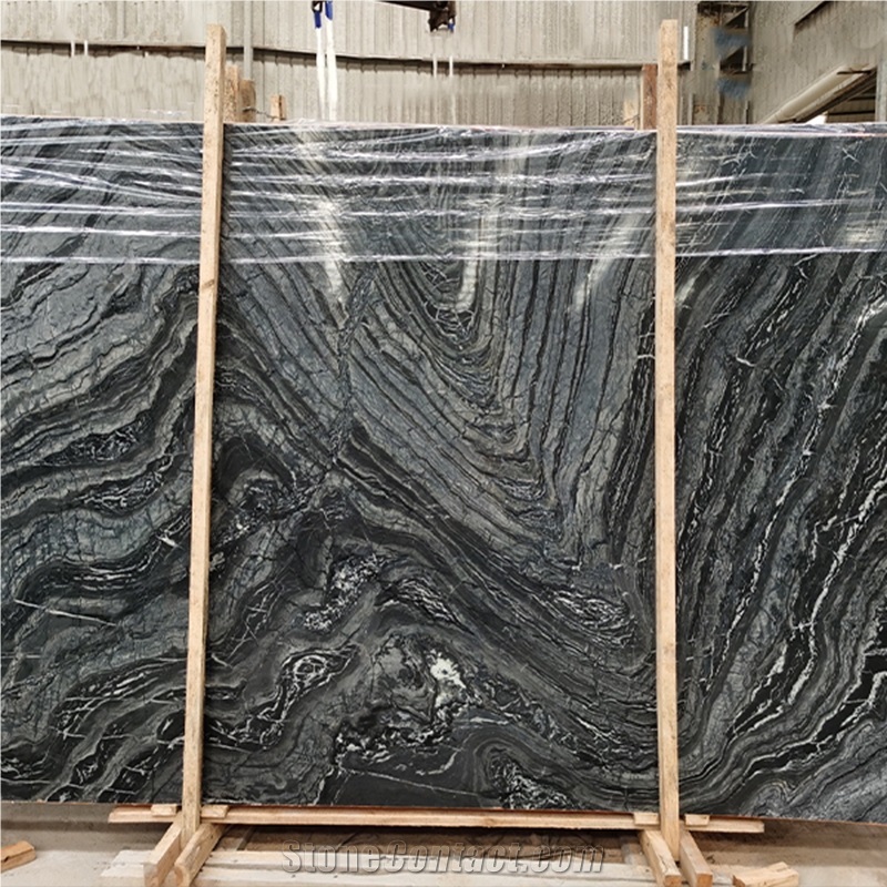 Ornamental Natural Stone Polished Zebra Black Marble Slab