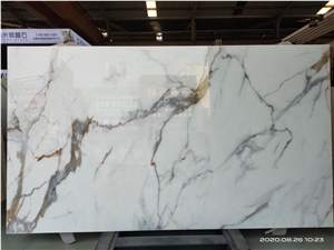 Calacatta Gold Marble Design Nano Glass Stone Slab