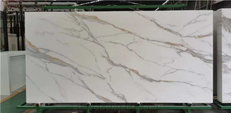 Calacatta Gold Marble Design Nano Glass Stone Slab