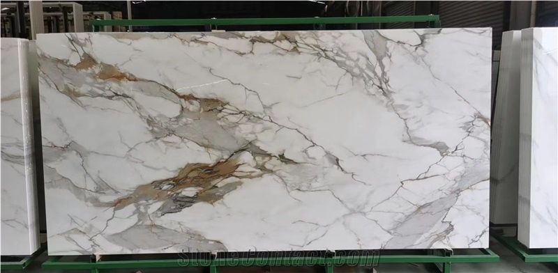 Calacatta Gold Marble Design Nano Glass Stone Slab