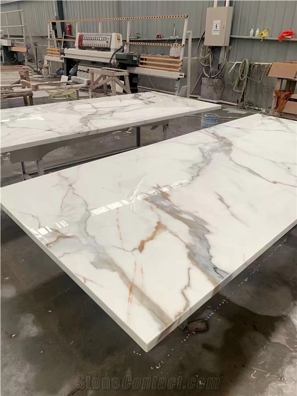Calacatta Gold Marble Design Nano Glass Stone Slab