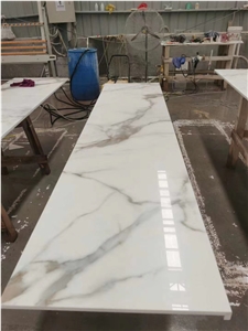 Marble Look Calacatta Gold Nano Glass Stone Kitchen Countertop