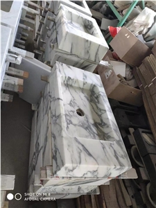 Arabescato White Color Marble Bathroom Wash Basin
