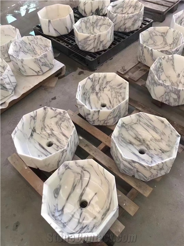 Arabescato White Color Marble Bathroom Wash Basin