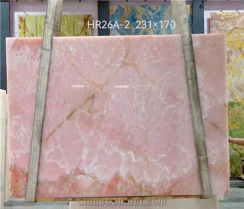 Backlit Stone Slab Pink Onyx Wall Tiles