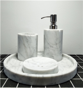 Bianco Carrara Marble Soap Dish Dispenser Toothbrush Holder