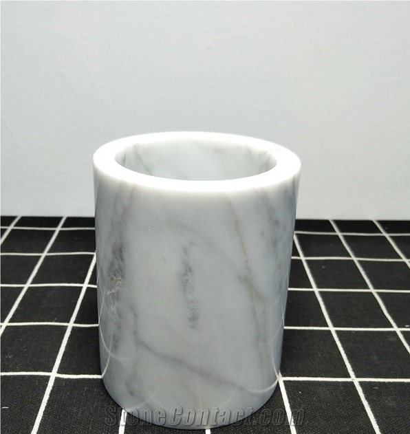 Bianco Carrara Marble Soap Dish Dispenser Toothbrush Holder