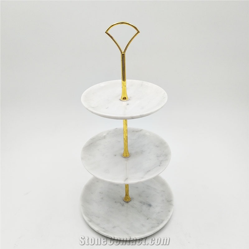 Carrara White Marble Three-Layer Fruit Plate Cake Snack Tray