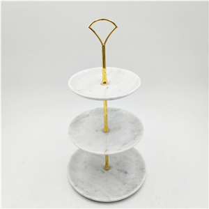 Carrara White Marble Three-Layer Fruit Plate Cake Snack Tray