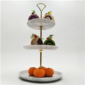 Carrara White Marble Three-Layer Fruit Plate Cake Snack Tray