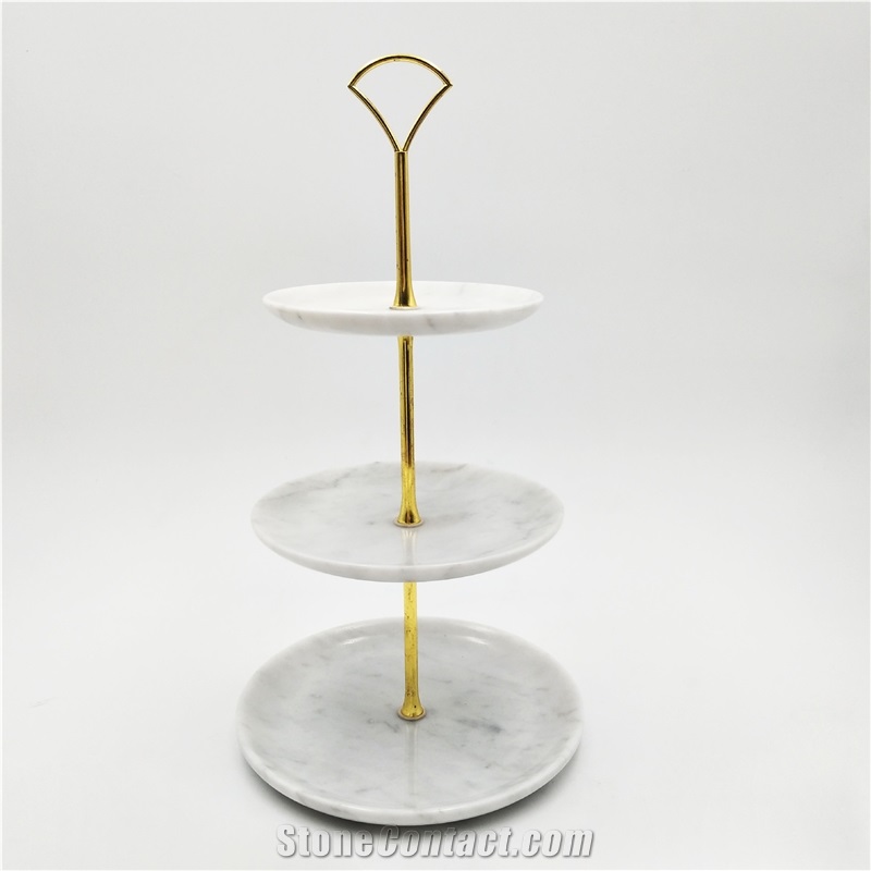 Carrara White Marble Three-Layer Fruit Plate Cake Snack Tray