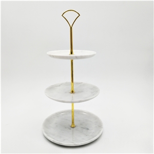Carrara White Marble Three-Layer Fruit Plate Cake Snack Tray
