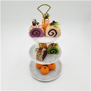 Carrara White Marble Three-Layer Fruit Plate Cake Snack Tray