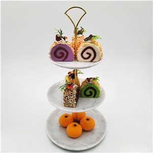 Carrara White Marble Three-Layer Fruit Plate Cake Snack Tray