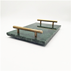 Green Marble Stone Jewelry Tray With Handles Fruit Cake Tray
