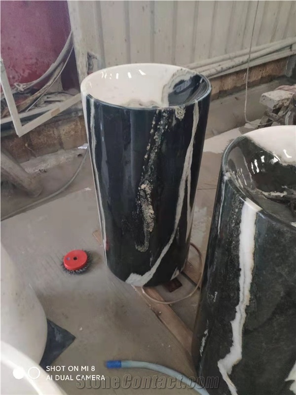 Panda White Marble Pedestal Stone Basins