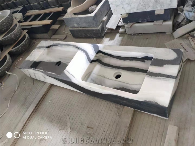 Panda White Marble Pedestal Stone Basins