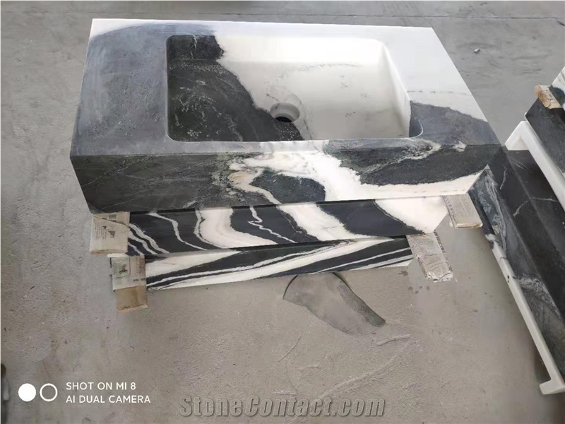 Panda White Marble Pedestal Stone Basins