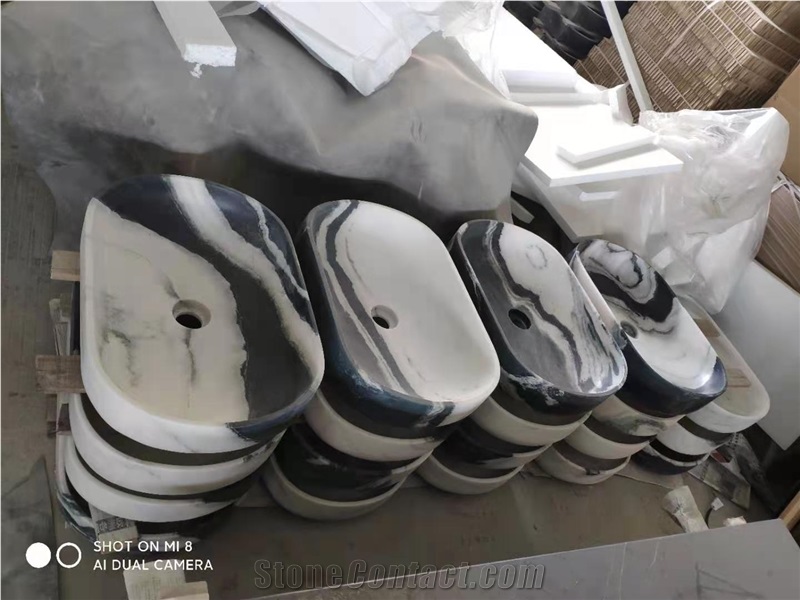 Panda White Marble Pedestal Stone Basins