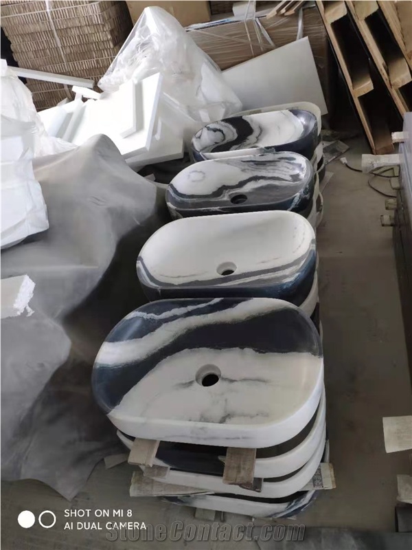 Panda White Marble Pedestal Stone Basins