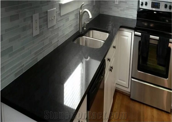 Black Artificial Quartz Stone Kitchen Countertops