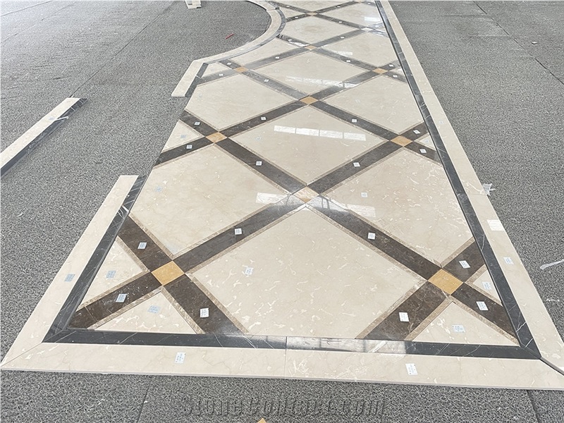 Waterjet Beige And Brown Marble Mosaic  Pattern Floor Tiles