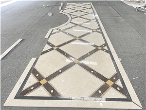 Waterjet Beige And Brown Marble Mosaic  Pattern Floor Tiles