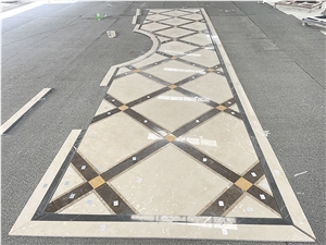 Waterjet Beige And Brown Marble Mosaic  Pattern Floor Tiles
