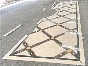 Waterjet Beige And Brown Marble Mosaic  Pattern Floor Tiles